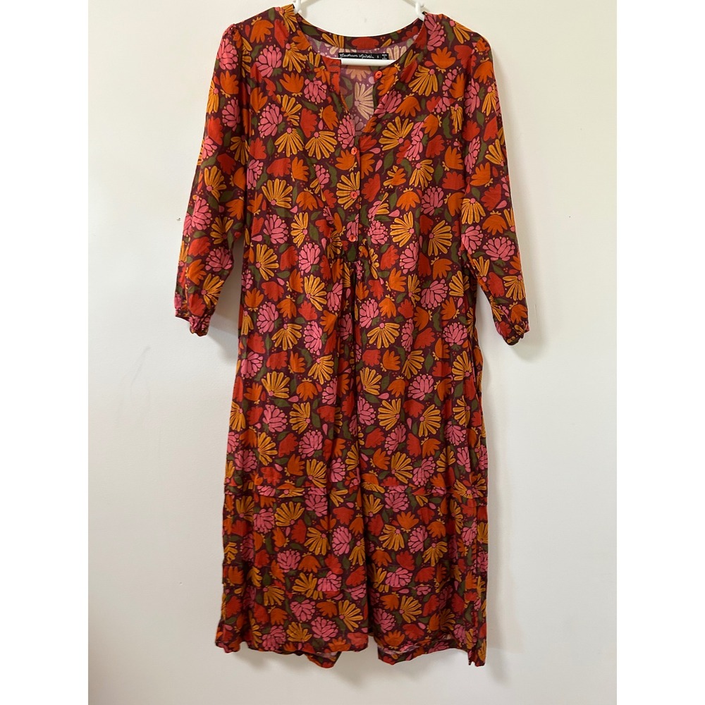 Gudrun Sjoden Floral Organic Cotton Dress Women S Orange Cottagecore Tiered